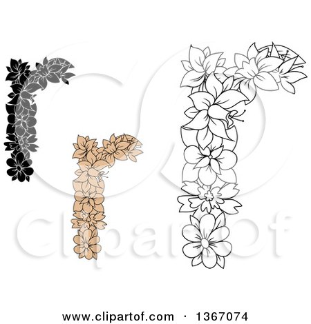 Clipart of Floral Lowercase Alphabet Letter R Designs - Royalty Free Vector Illustration by Vector Tradition SM