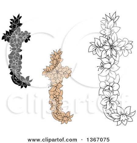 Clipart of Floral Lowercase Alphabet Letter T Designs - Royalty Free Vector Illustration by Vector Tradition SM