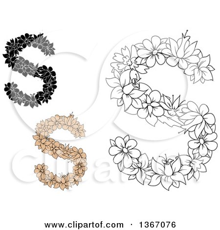 Clipart of Floral Lowercase Alphabet Letter S Designs - Royalty Free Vector Illustration by Vector Tradition SM
