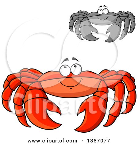 Clipart of Cartoon Happy Grayscale and Red Crabs Looking up - Royalty Free Vector Illustration by Vector Tradition SM