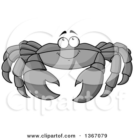 Clipart of a Grayscale Cartoon Happy Crab Looking up - Royalty Free Vector Illustration by Vector Tradition SM