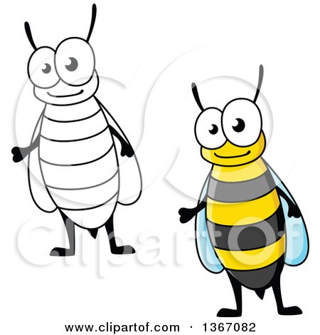Clipart of Cartoon Colored and Black and White Bees - Royalty Free Vector Illustration by Vector Tradition SM