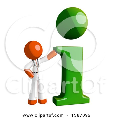 Clipart of an Orange Man Doctor or Veterinarian with a Green I Information Icon - Royalty Free Illustration by Leo Blanchette
