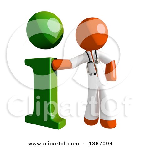 Clipart of an Orange Man Doctor or Veterinarian with a Green I Information Icon - Royalty Free Illustration by Leo Blanchette