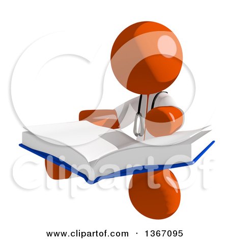 Clipart of an Orange Man Doctor or Veterinarian Sitting and Reading a Book - Royalty Free Illustration by Leo Blanchette
