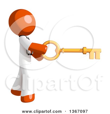 Clipart of an Orange Man Doctor or Veterinarian Holding a Skeleton Key - Royalty Free Illustration by Leo Blanchette
