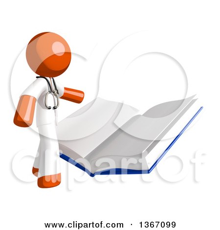 Clipart of an Orange Man Doctor or Veterinarian Reading a Giant Book - Royalty Free Illustration by Leo Blanchette