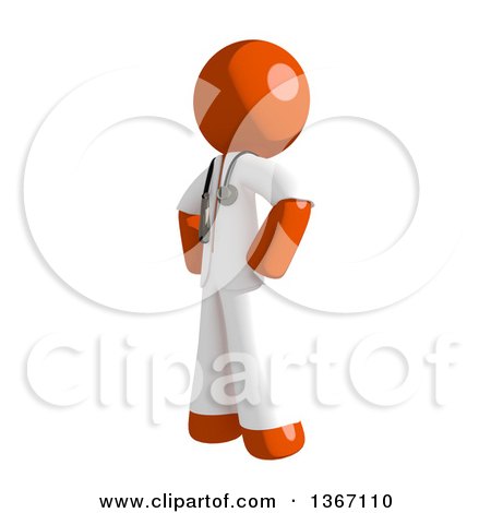 Clipart of an Orange Man Doctor or Veterinarian Standing with Hands on His Hips, Facing Left - Royalty Free Illustration by Leo Blanchette