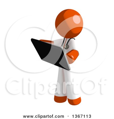 Clipart of an Orange Man Doctor or Veterinarian Using a Tablet Computer - Royalty Free Illustration by Leo Blanchette