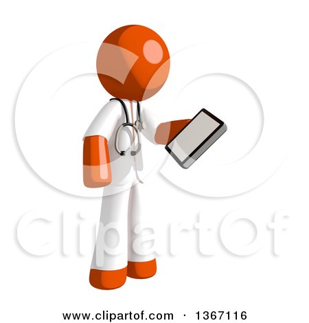 Clipart of an Orange Man Doctor or Veterinarian Looking at a Smart Phone - Royalty Free Illustration by Leo Blanchette
