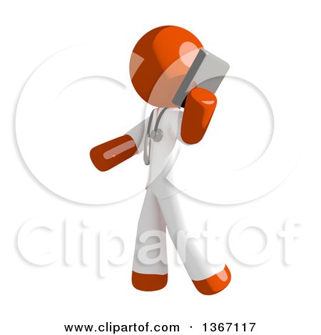 Clipart of an Orange Man Doctor or Veterinarian Talking on a Smart Phone - Royalty Free Illustration by Leo Blanchette