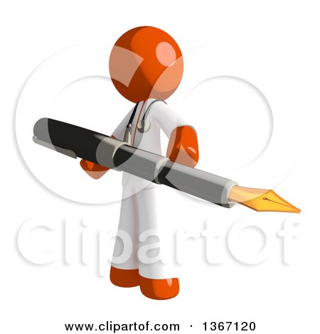 Clipart of an Orange Man Doctor or Veterinarian with a Fountain Pen - Royalty Free Illustration by Leo Blanchette