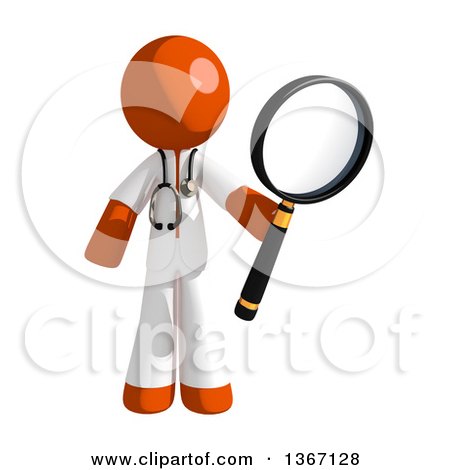 Clipart of an Orange Man Doctor or Veterinarian Searching with a Magnifying Glass - Royalty Free Illustration by Leo Blanchette
