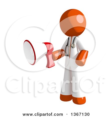 Clipart of an Orange Man Doctor or Veterinarian Holding a Megaphone - Royalty Free Illustration by Leo Blanchette