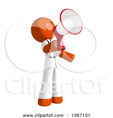 Clipart of an Orange Man Doctor or Veterinarian Announcing with a Megaphone - Royalty Free Illustration by Leo Blanchette