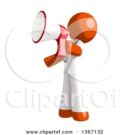 Clipart of an Orange Man Doctor or Veterinarian Announcing with a Megaphone - Royalty Free Illustration by Leo Blanchette