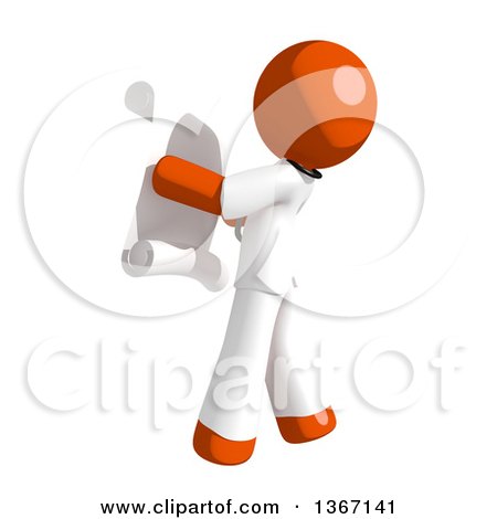 Clipart of an Orange Man Doctor or Veterinarian Reading a List, Facing Left - Royalty Free Illustration by Leo Blanchette