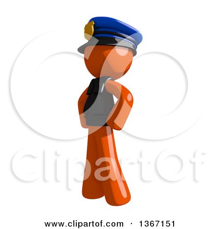 Clipart of an Orange Man Police Officer with Hands on His Hips, Facing Left - Royalty Free Illustration by Leo Blanchette
