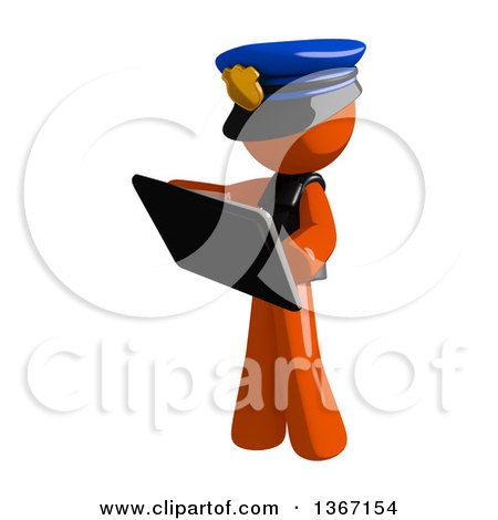 Clipart of an Orange Man Police Officer Using a Tablet Computer - Royalty Free Illustration by Leo Blanchette