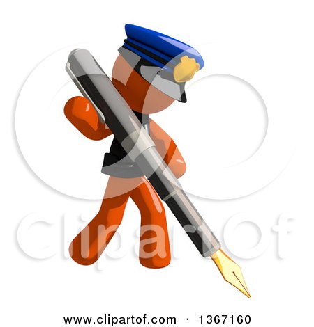 Clipart of an Orange Man Police Officer Holding a Fountain Pen - Royalty Free Illustration by Leo Blanchette