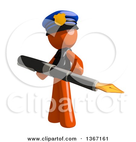 Clipart of an Orange Man Police Officer Holding a Fountain Pen - Royalty Free Illustration by Leo Blanchette