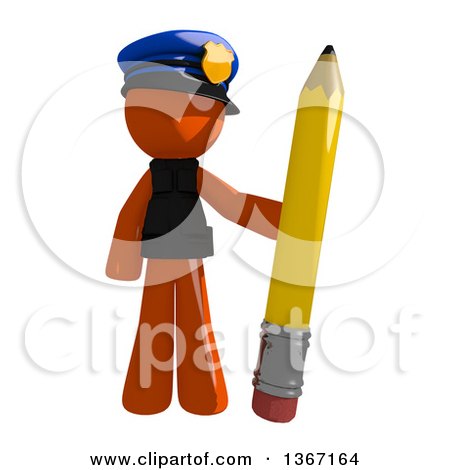 Clipart of an Orange Man Police Officer Holding a Pencil - Royalty Free Illustration by Leo Blanchette