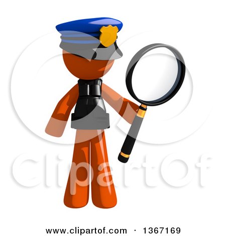 Clipart of an Orange Man Police Officer Searching with a Magnifying Glass - Royalty Free Illustration by Leo Blanchette