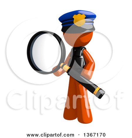 Clipart of an Orange Man Police Officer Searching with a Magnifying Glass - Royalty Free Illustration by Leo Blanchette