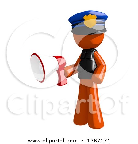 Clipart of an Orange Man Police Officer Holding a Megaphone - Royalty Free Illustration by Leo Blanchette