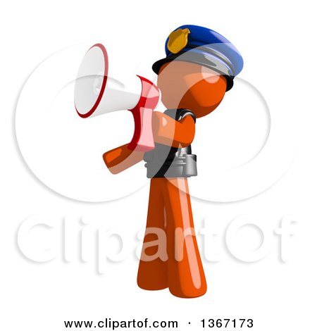 Clipart of an Orange Man Police Officer Announcing with a Megaphone - Royalty Free Illustration by Leo Blanchette