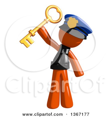 Clipart of an Orange Man Police Officer Holding a Skeleton Key - Royalty Free Illustration by Leo Blanchette