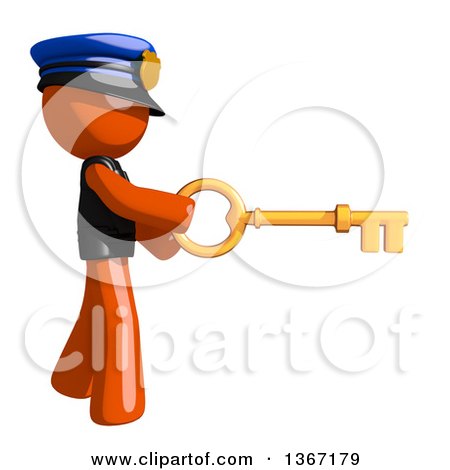 Clipart of an Orange Man Police Officer Holding a Skeleton Key - Royalty Free Illustration by Leo Blanchette