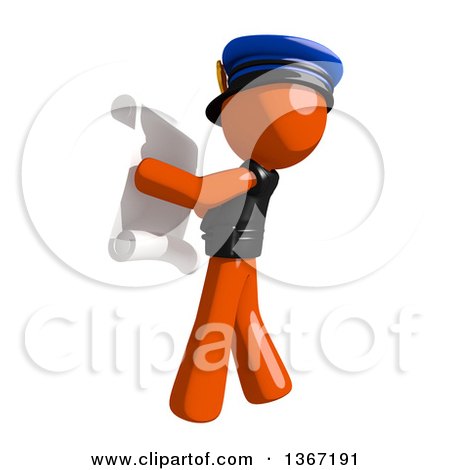 Clipart of an Orange Man Police Officer Reading a List, Facing Left - Royalty Free Illustration by Leo Blanchette