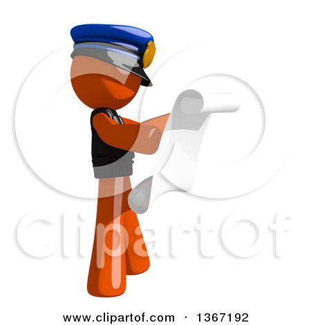 Clipart of an Orange Man Police Officer Reading a List, Facing Right - Royalty Free Illustration by Leo Blanchette