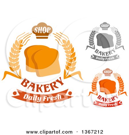 Clipart of Sliced Bread and Wheat Bakery Designs - Royalty Free Vector Illustration by Vector Tradition SM