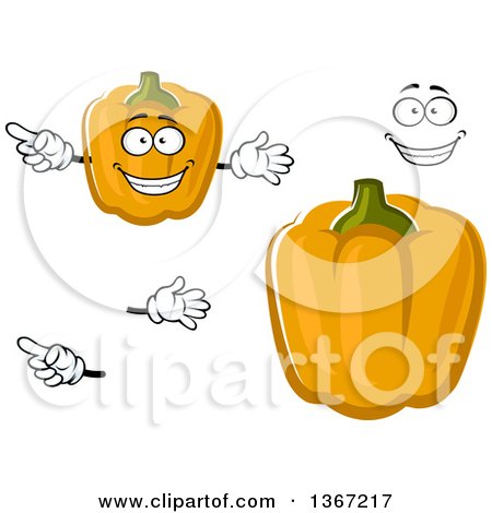 Clipart of a Cartoon Face, Hands and Orange Bell Peppers - Royalty Free Vector Illustration by Vector Tradition SM