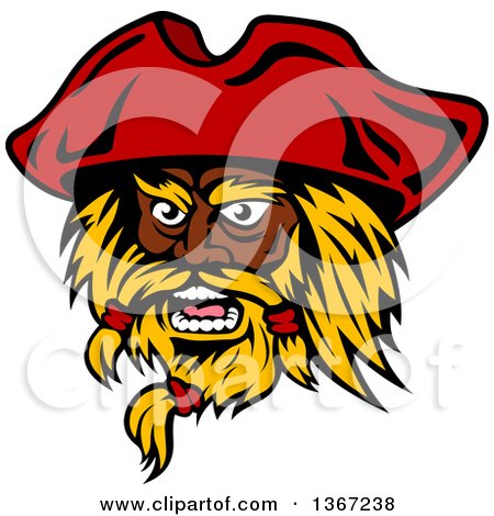 Clipart of a Cartoon Tough Black Male Pirate Captain with a Blond Beard and Red Hat - Royalty Free Vector Illustration by Vector Tradition SM