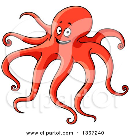 Clipart of a Cartoon Orange Octopus - Royalty Free Vector Illustration by Vector Tradition SM