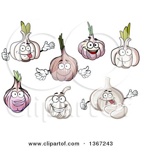 Clipart of Cartoon Garlic Characters - Royalty Free Vector Illustration by Vector Tradition SM