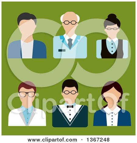 Clipart of Flat Design Faceless Professor and Teacher Avatars on Green - Royalty Free Vector Illustration by Vector Tradition SM