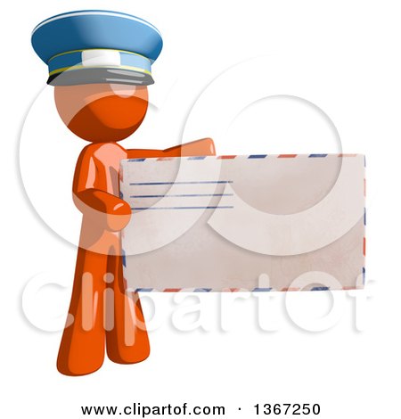 Clipart of an Orange Mail Man Wearing a Hat, Holding an Envelope - Royalty Free Illustration by Leo Blanchette