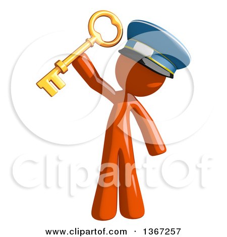 Clipart of an Orange Mail Man Wearing a Hat, Holding a Skeleton Key - Royalty Free Illustration by Leo Blanchette