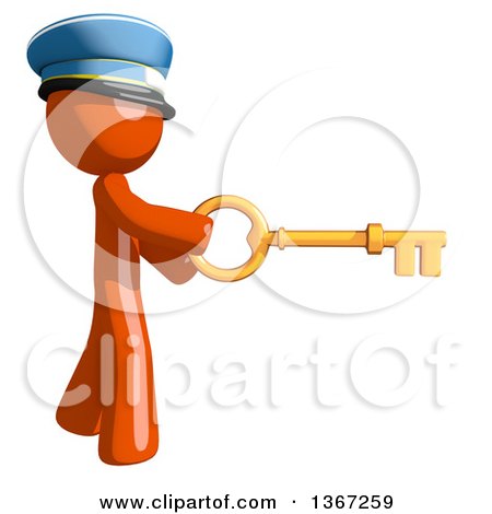 Clipart of an Orange Mail Man Wearing a Hat, Holding a Skeleton Key - Royalty Free Illustration by Leo Blanchette