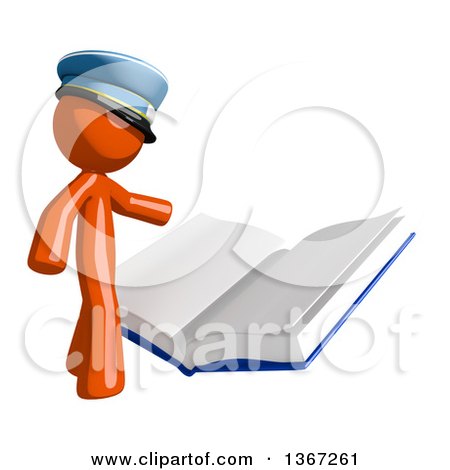 Clipart of an Orange Mail Man Wearing a Hat, Reading a Giant Book - Royalty Free Illustration by Leo Blanchette
