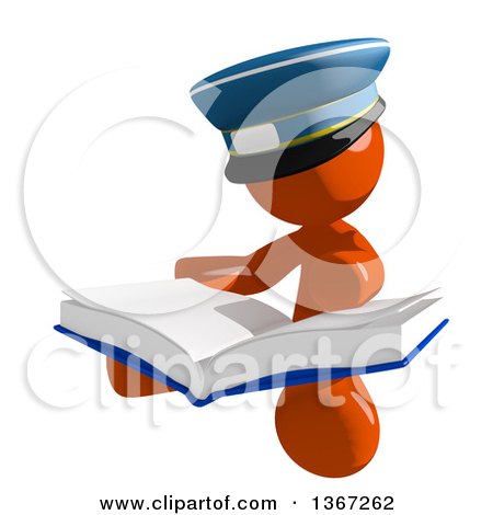 Clipart of an Orange Mail Man Wearing a Hat, Sitting and Reading a Book - Royalty Free Illustration by Leo Blanchette
