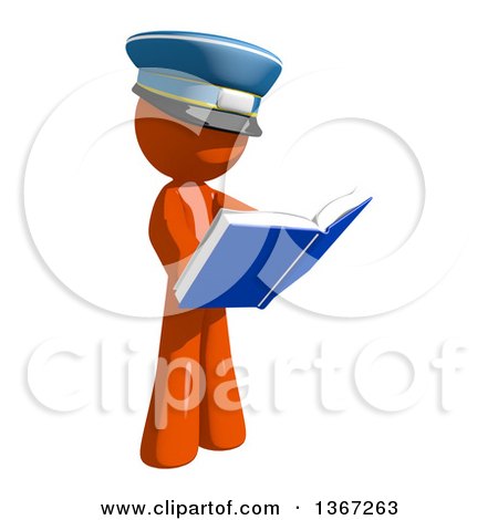 Clipart of an Orange Mail Man Wearing a Hat, Reading a Book - Royalty Free Illustration by Leo Blanchette