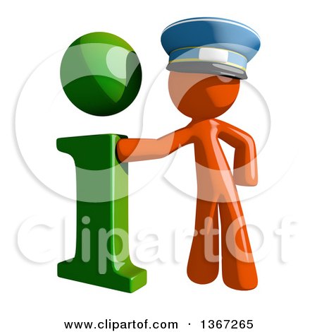 Clipart of an Orange Mail Man Wearing a Hat, with a Green I Information Icon - Royalty Free Illustration by Leo Blanchette