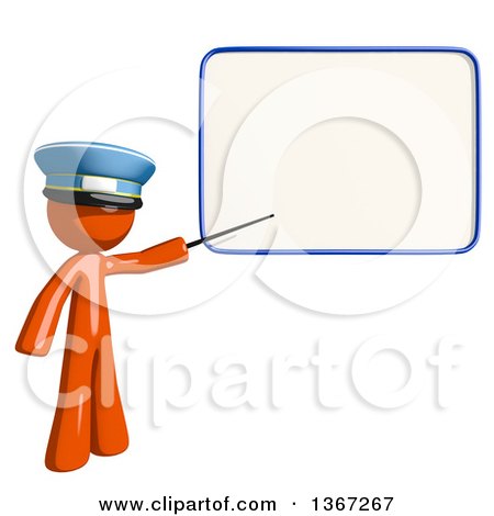 Clipart of an Orange Mail Man Wearing a Hat, Holding a Pointer Stick to a White Board - Royalty Free Illustration by Leo Blanchette