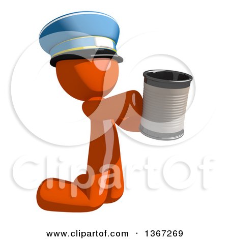 Clipart of an Orange Mail Man Wearing a Hat, Begging and Kneeling with a Can - Royalty Free Illustration by Leo Blanchette
