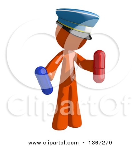 Clipart of an Orange Mail Man Wearing a Hat Holding Pills - Royalty Free Illustration by Leo Blanchette